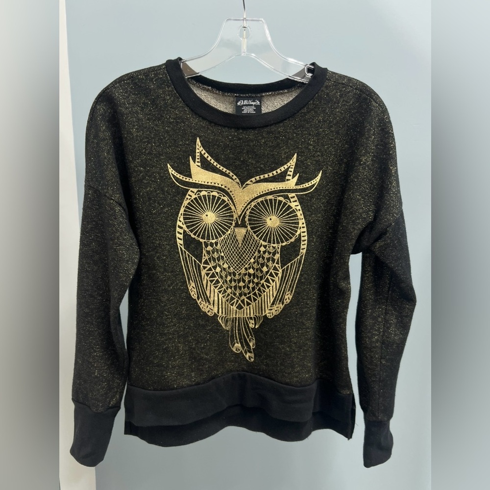 L.O.L. Vintage Black & Metallic Gold Owl Sweatshirt
